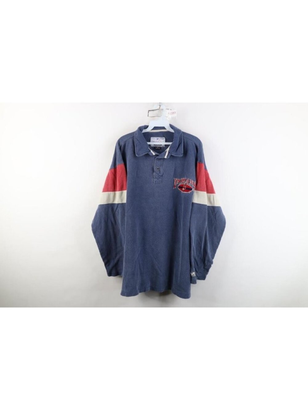 Vtg 90s Mens XL Chief Wahoo Cleveland Indians Baseball Long Sleeve Rugby Polo